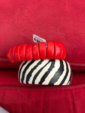 Red Beaded Stretch Bracelet with Zebra Print Bangle